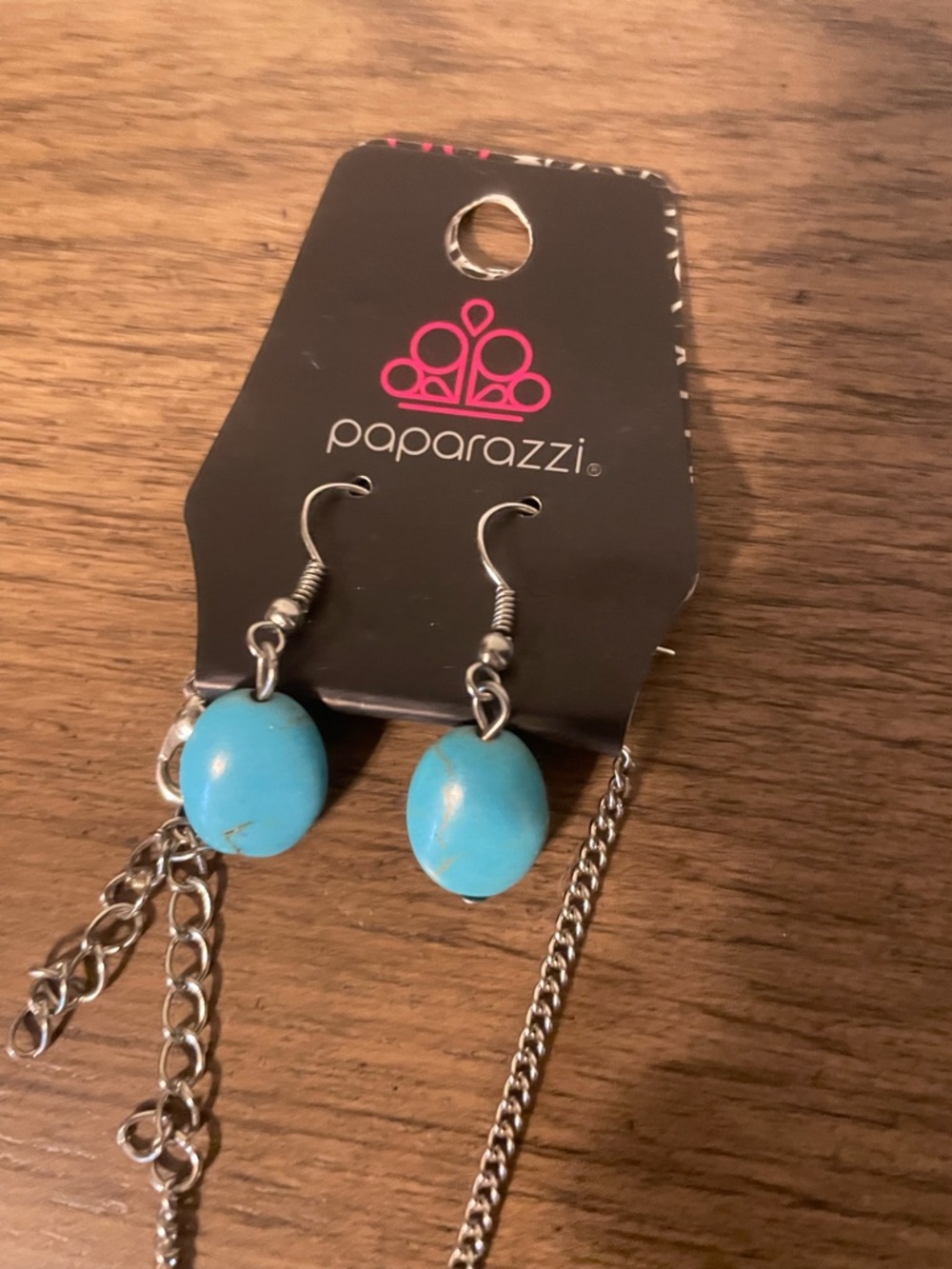 paparazzi Turquoise Blue Oval Necklace with Matching Drop Earrings - Picture 2 of 5